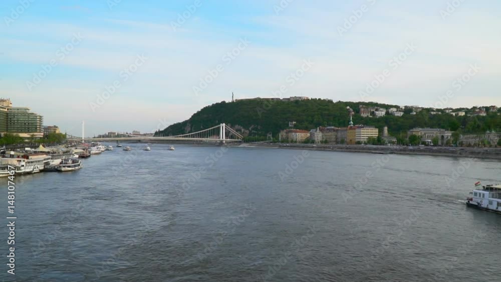 View of the ships sailing along the Danube View of the ships sailing along the Danube