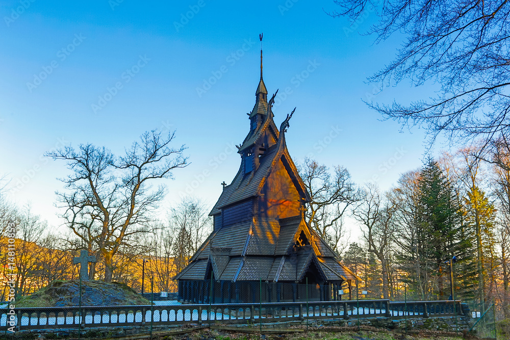 Obraz premium Fantoft stave church. Bergen, Norway. HDR image.