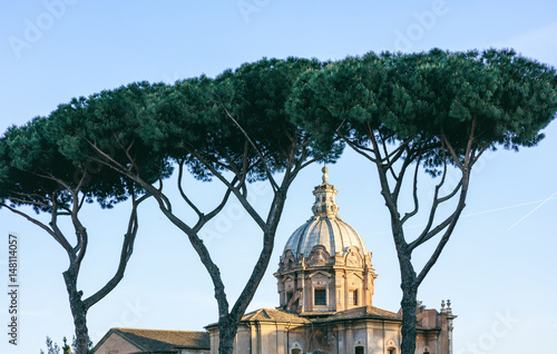 Quadro em tela Rome, Italy -  Santa Maria di Loreto church and stone pines