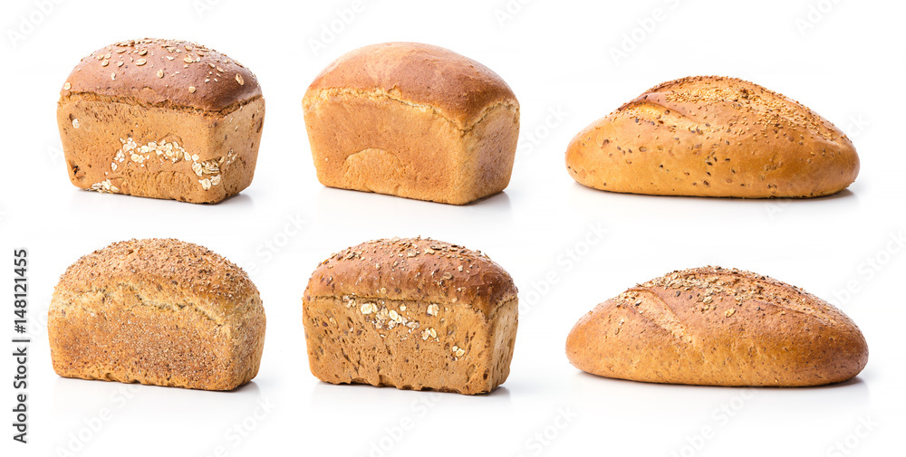 Six bread loaves over white Six bread loaves over white