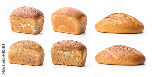 Six bread loaves over white