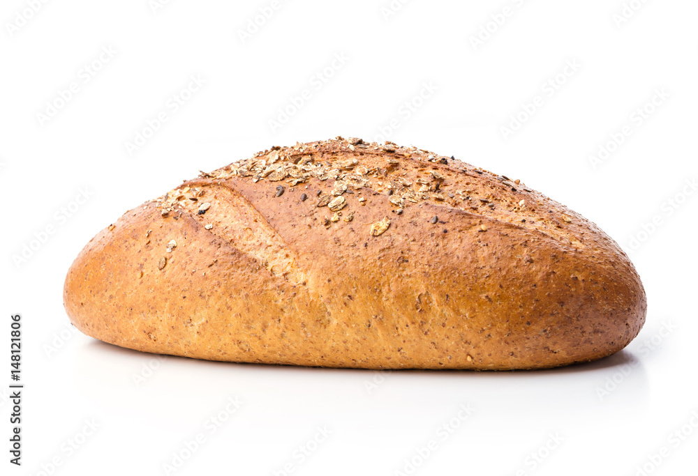 Loaf of wholegrain bread over white Loaf of wholegrain bread over white