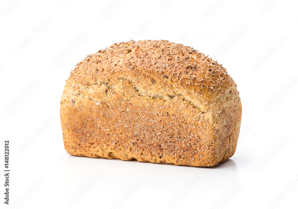 Loaf of wholegrain bread over white