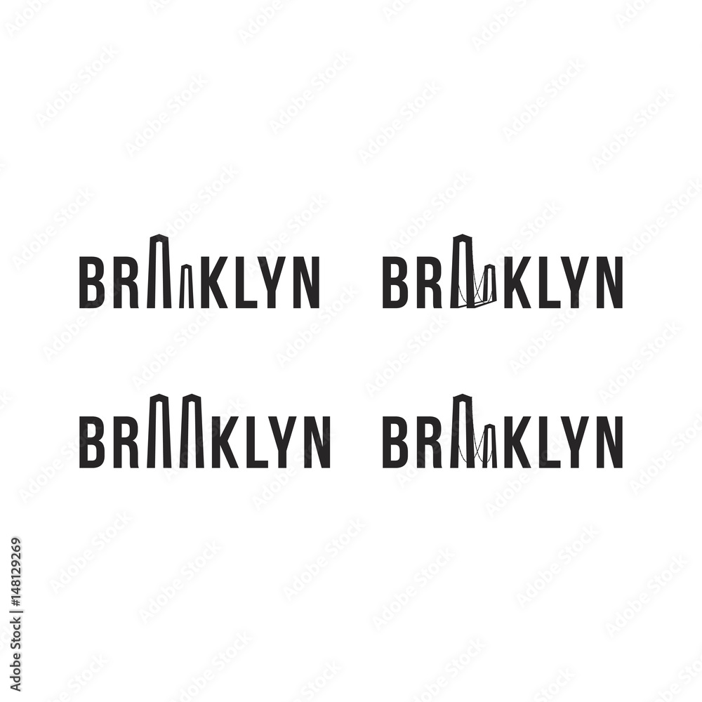 Fototapeta premium Logo of the Brooklyn bridge. Silhouette of the bridge in the font. Flat vector symbol
