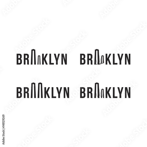 Logo of the Brooklyn bridge. Silhouette of the bridge in the font. Flat vector symbol