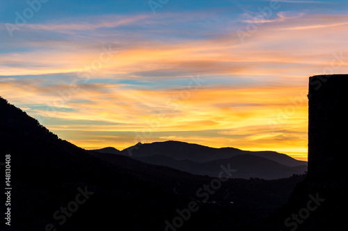 Idyllic view of sunset in the mountains on a day in March, captured in Moclín, Andalusia, Spain