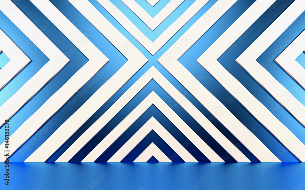 Fototapeta premium Streszczenie białe i niebieskie tło geometryczne. 3D render