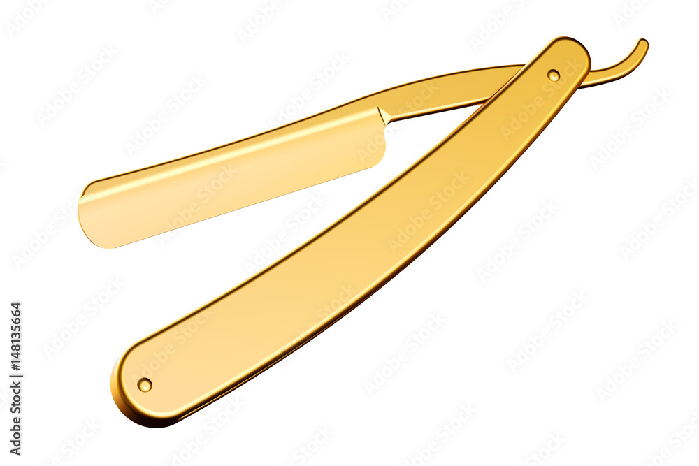 Golden Straight Razor closeup, 3D rendering Golden Straight Razor closeup, 3D rendering