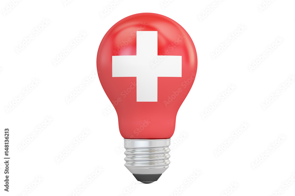 Light bulb with Switzerland flag, 3D rendering Light bulb with Switzerland flag, 3D rendering