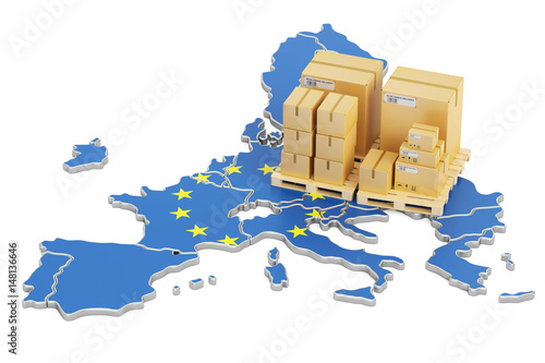 Fototapeta Wysyłka i dostawa od pojęcia Unii Europejskiej, renderowania 3D