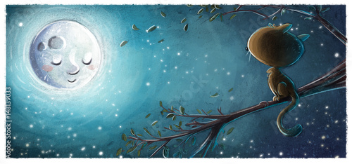 Fototapeta Naklejka Na Ścianę i Meble -  gato mirando la luna