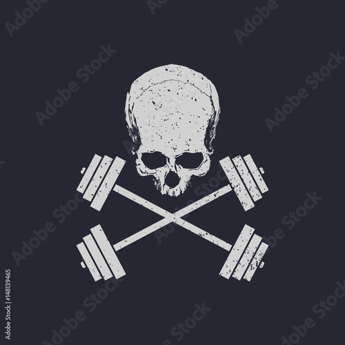 Fitness logo skull and cross weights vector illustration