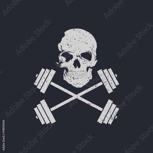 Skull and cross weights fitness logo vector illustration