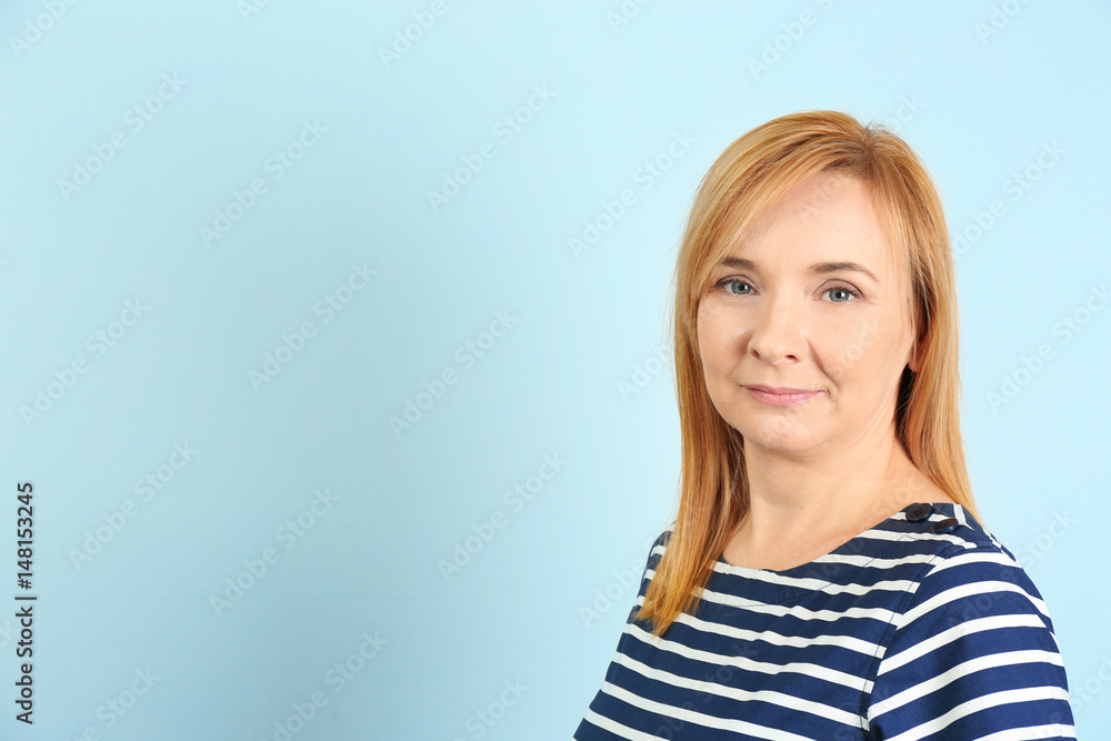 Happy senior woman on light background Happy senior woman on light background