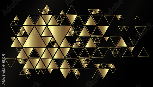 Geometric, golden, vector background with triangles.