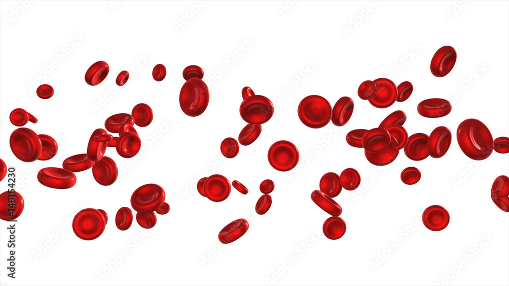 Flying blood cells isolated on white background Flying blood cells isolated on white background