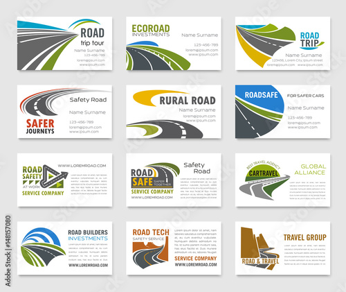 Business card template with road and highway