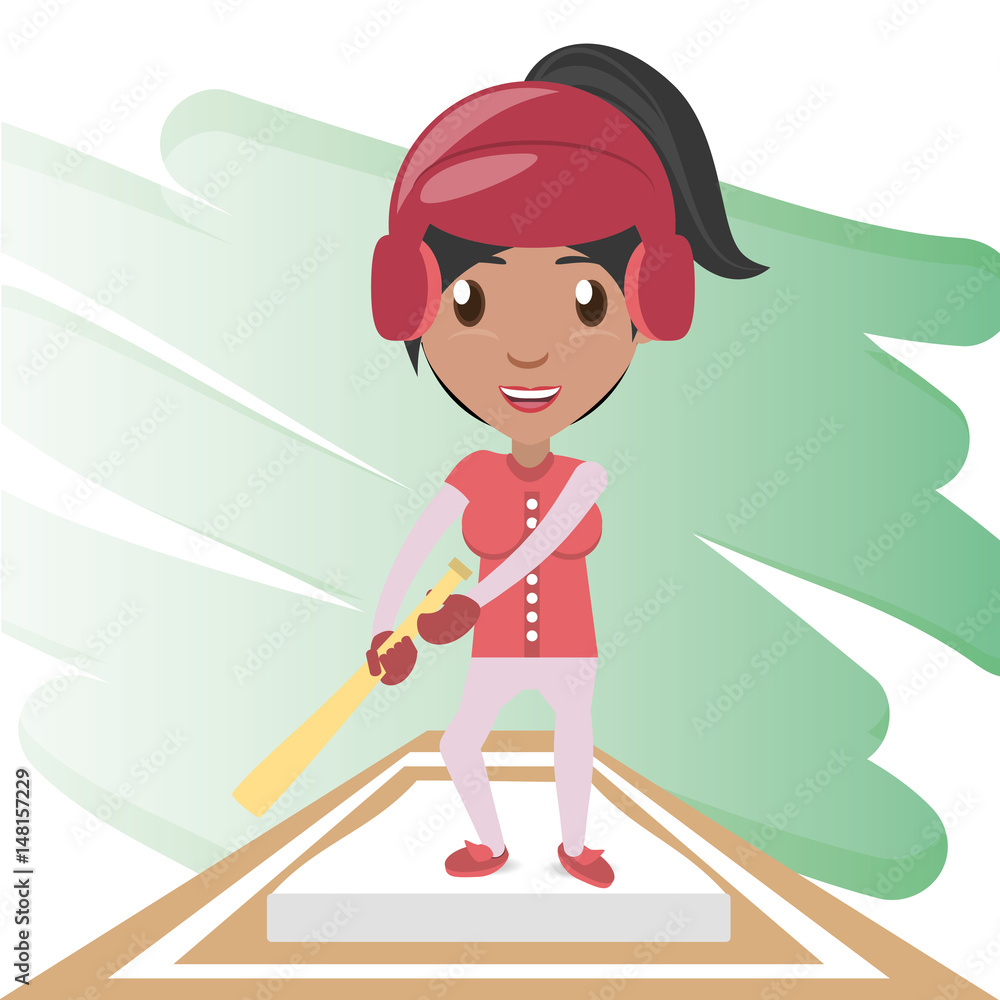 pretty woman athlete playing baseball, vector illustration pretty woman athlete playing baseball, vector illustration
