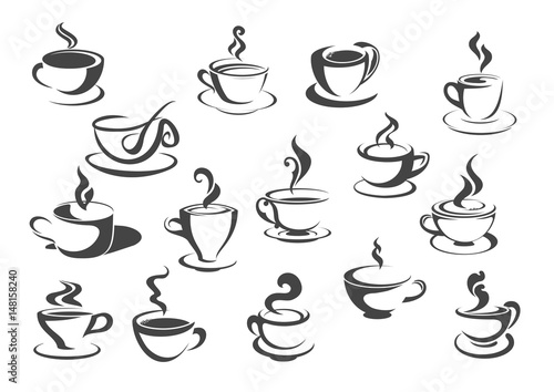Coffee cup and tea mug isolated icon set