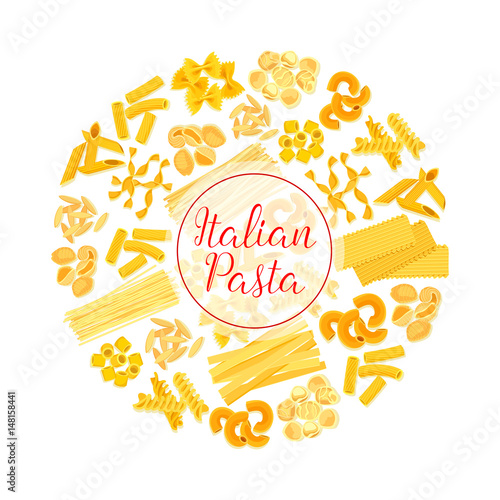 Italian pasta, spaghetti, macaroni round poster