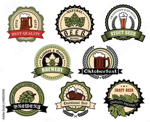 Craft beer, ale, lager alcohol drinks label set