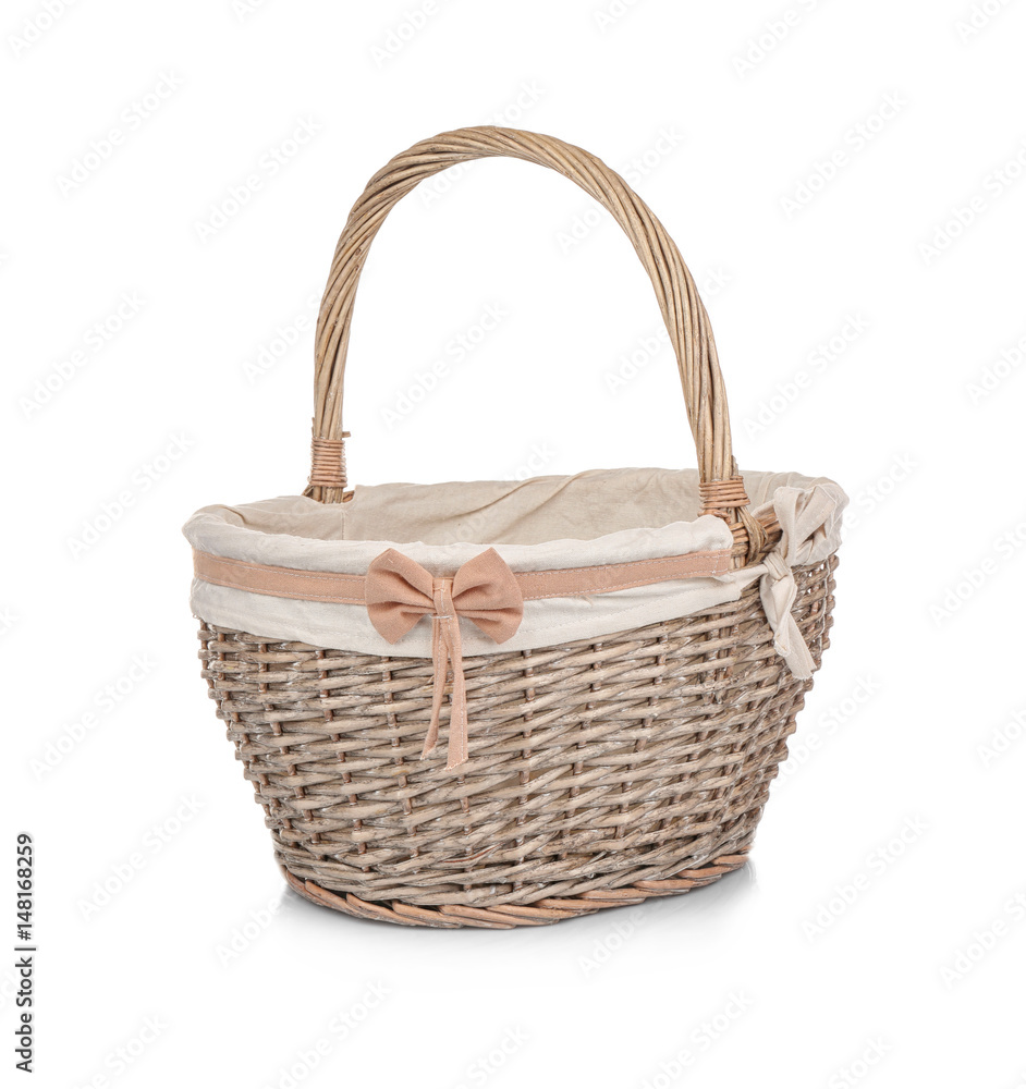 Empty wicker basket on white background Empty wicker basket on white background