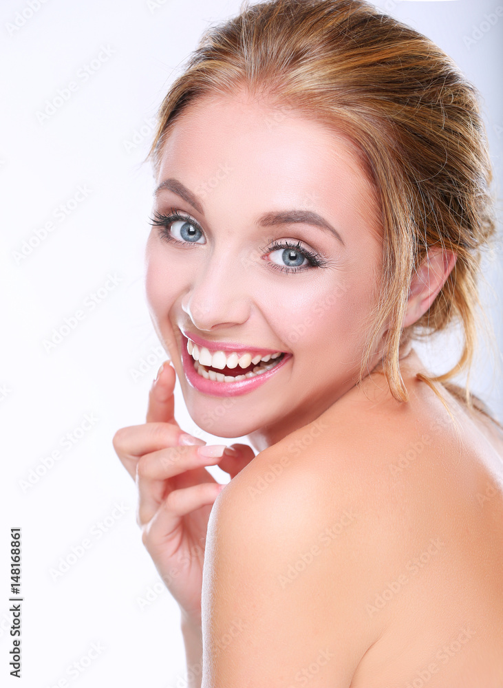 Portrait of beautiful woman on white background Portrait of beautiful woman on white background