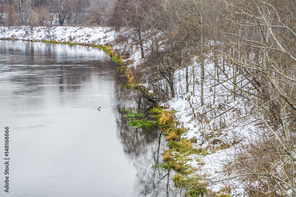 The Skhodnya river in the district Pokrovskoe-Streshnevo in Moscow in the early winter The Skhodnya river in the district Pokrovskoe-Streshnevo in Moscow in the early winter