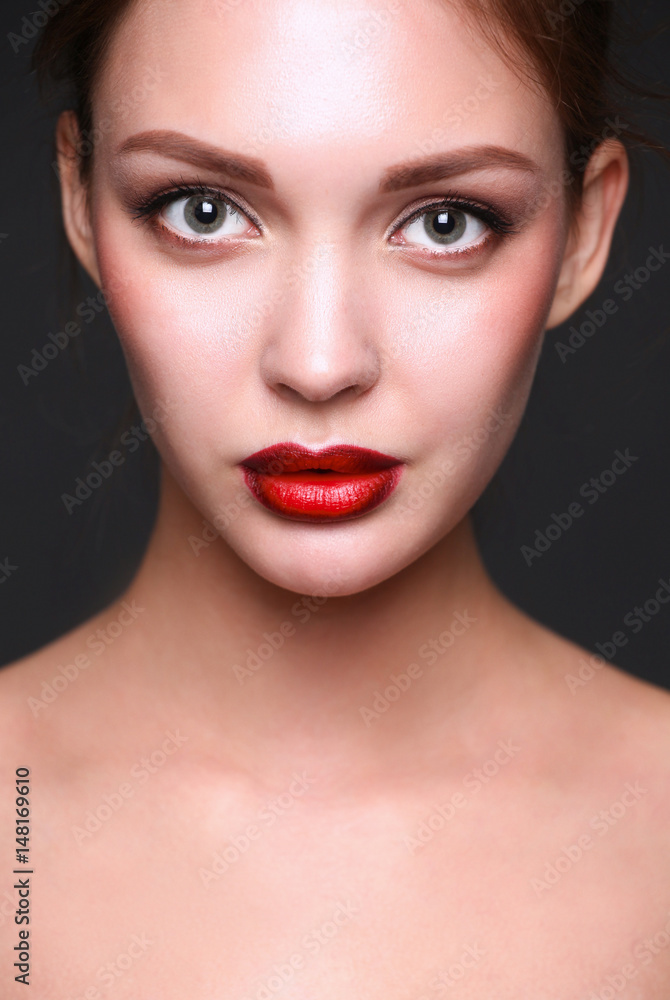 Close up portrait of beautiful young woman face Close up portrait of beautiful young woman face