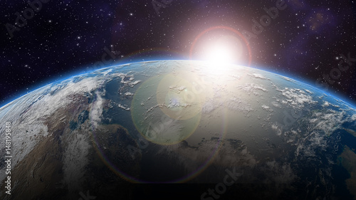 planet earth with sunrise in the space - Asia - elements of this image furnished by NASA