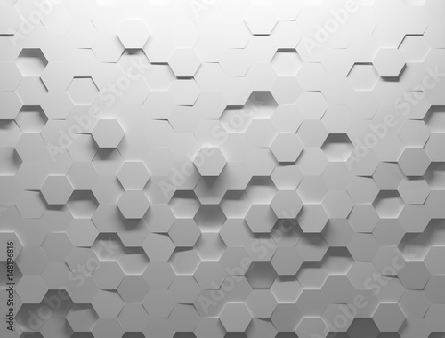 White shaded abstract geometric texture. Origami paper style. Hexagonal elements. 3D rendering background. © Formfrom.design