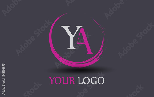 YA Letter Logo Circular Purple Splash Brush Concept.