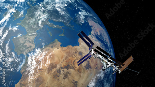 Fototapeta Naklejka Na Ścianę i Meble -  Extremely detailed and realistic high resolution 3D image of ISS - International Space Station orbiting Earth. Shot from space. Elements of this image are furnished by Nasa.