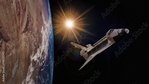 Fototapeta Naklejka Na Ścianę i Meble -  Extremely detailed and realistic high resolution 3D image of a space shuttle orbiting Earth. Shot from space. Elements of this image are furnished by Nasa.