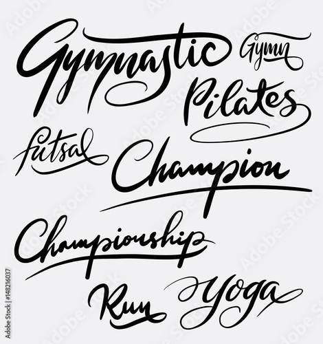 Gymnastic and pilates hand written typography. Good use for logotype, symbol, cover label, product, brand, poster title or any graphic design you want. Easy to use or change color
