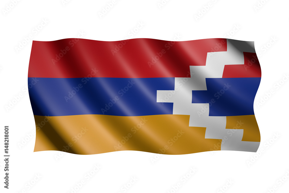 Flag of the Nagorno-Karabakh Republic isolated on white, 3d illustration