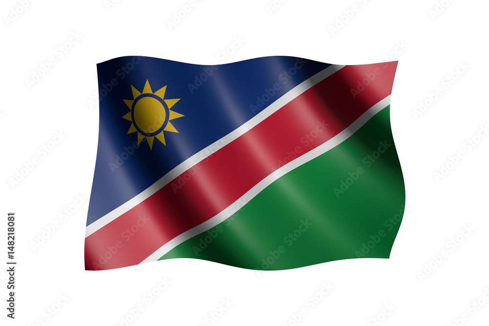 Flag of Namibia isolated on white, 3d illustration Flag of Namibia isolated on white, 3d illustration