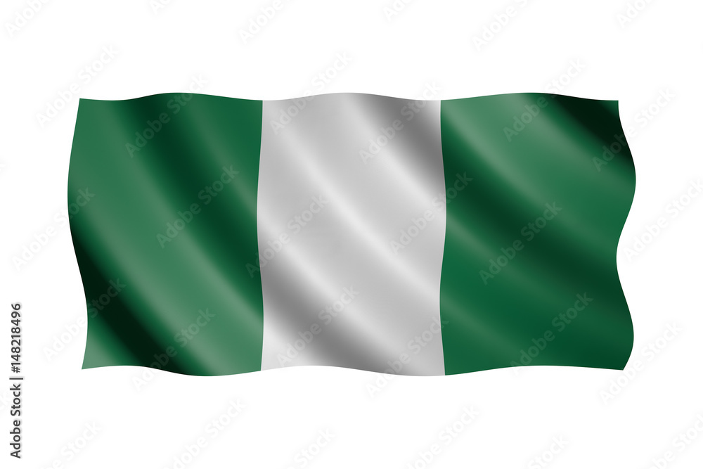 Flag of Nigeria isolated on white, 3d illustration