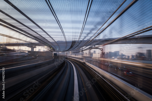 Motion blur of train moving inside tunnel in Tokyo, Japan © structuresxx
