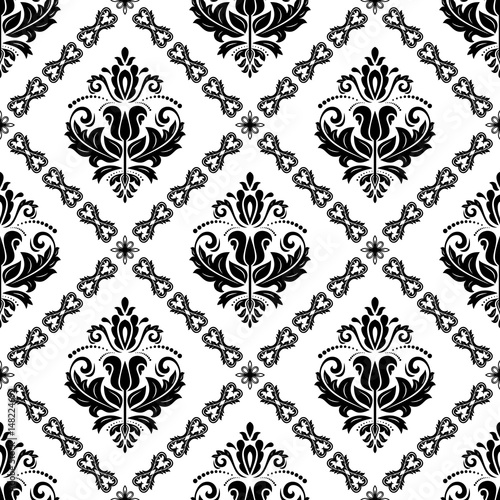 Damask classic black and white pattern. Seamless abstract background with repeating elements