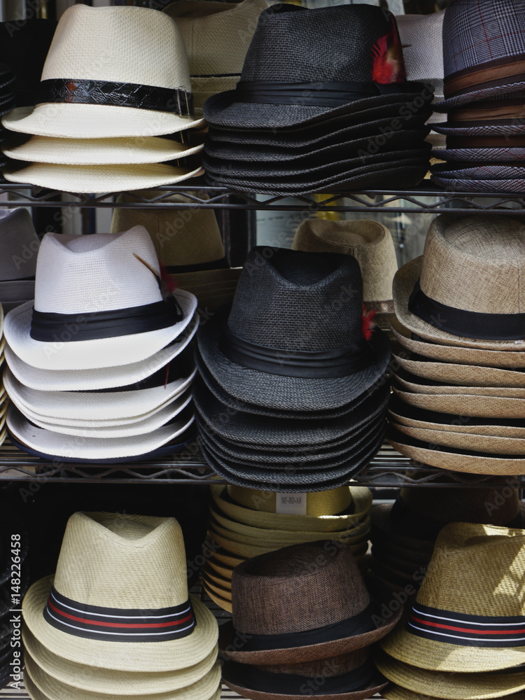 Hats on rack