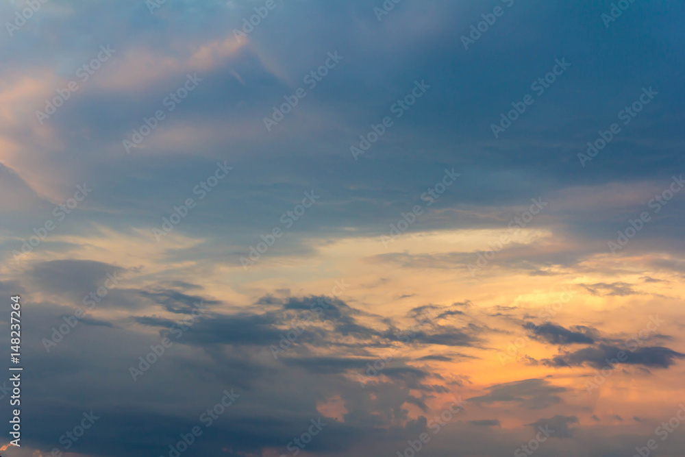 Sunset with partly cloudy sky. Dramatic sky