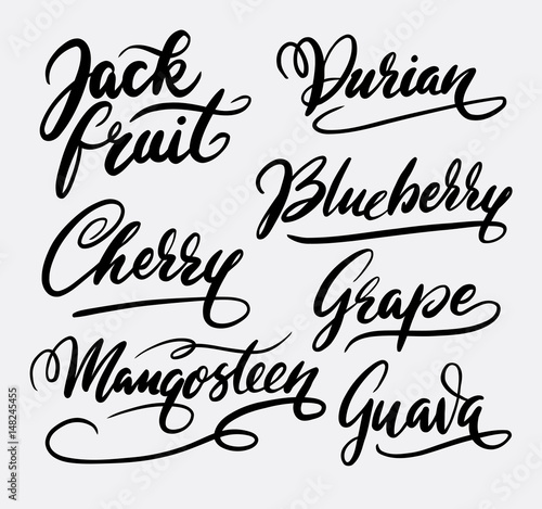 Jack fruit and durian hand written typography. Good use for logotype, symbol, cover label, product, brand, poster title or any graphic design you want. Easy to use or change color
