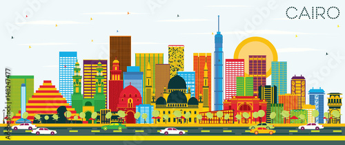 Cairo Skyline with Color Buildings and Blue Sky.