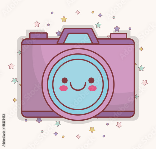 kawaii camera icon over white background. colorful design. vector illustration