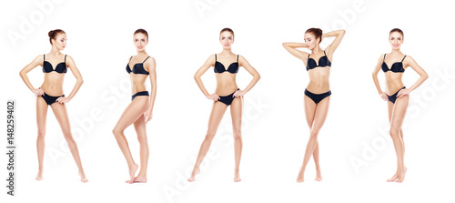 Young, sporty and fit girl in black underwear. Isolated background. Set collection. Fitness Concept.