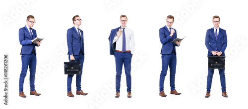 Set of a young and handsome businessman isolated on white.