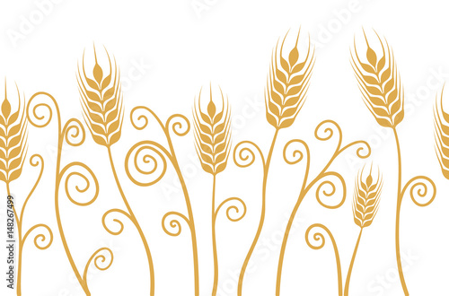 Vector Ears of wheat horizontal border seamless pattern illustration