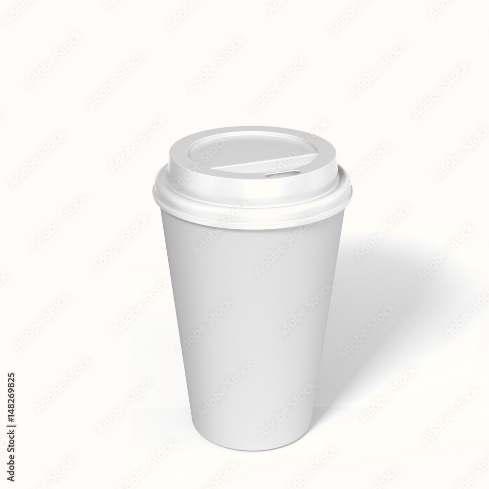 Paper coffee cups with caps isolated on white background, 3D rendering
Paper coffee cups with caps isolated on white background, 3D rendering