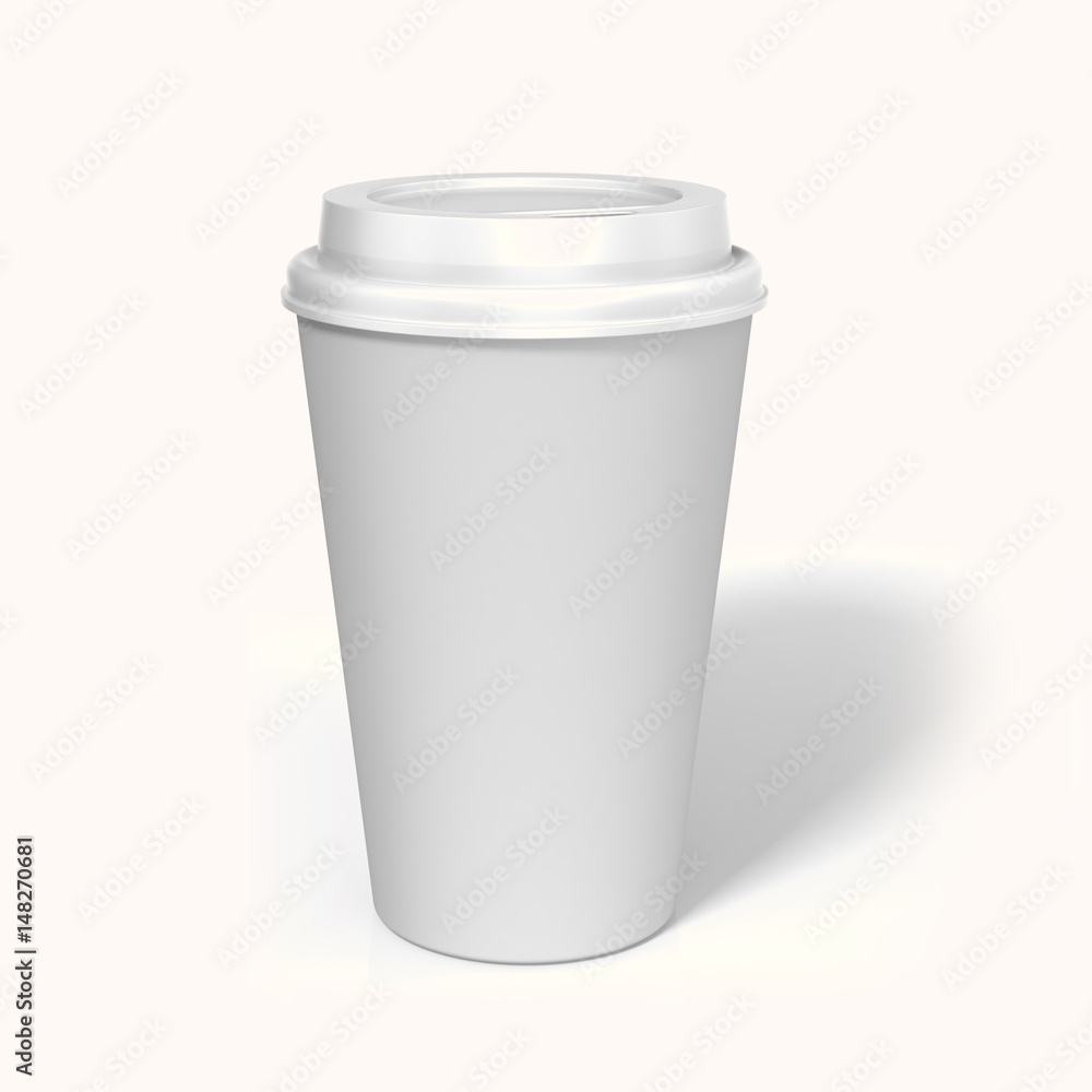 Paper coffee cups with caps isolated on white background, 3D rendering
Paper coffee cups with caps isolated on white background, 3D rendering